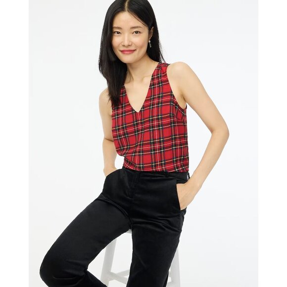 J CREW Red Tartan Plaid Dress Tank Top Sz L NEW with tags - Picture 1 of 4